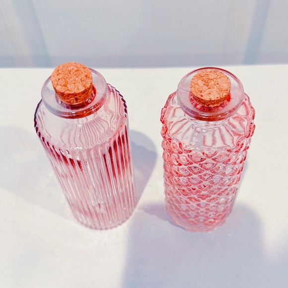 [ 3 FOR $20 ] PINK GLASS BOTTLES WITH CORKS SET OF 2 - Picture 2 of 2